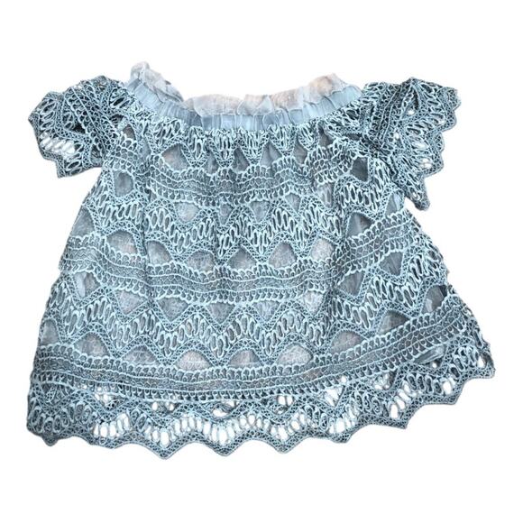 POL Muted Teal Off The Shoulder Crochet Lined Top Small Flirty Feminine NWOT - Picture 8 of 10